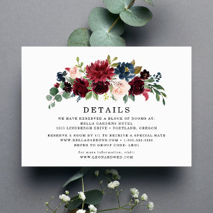 Blush Burgundy Navy Floral Wedding Details Card