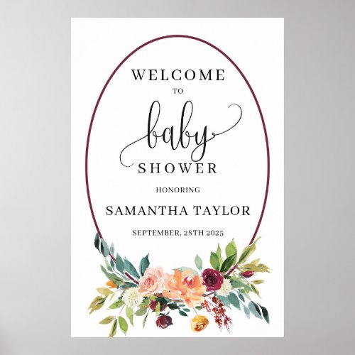 Blush burgundy orange floral welcome sign poster