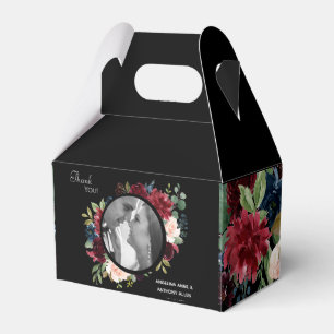 Blush Burgundy Photo Floral Elegant Watercolor Favor Boxes