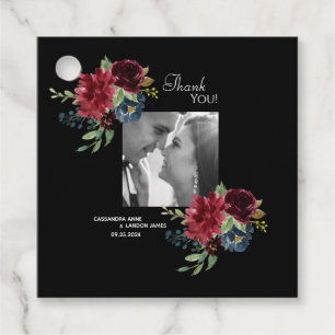 Blush Burgundy Photo Floral Elegant Watercolor Favor Tags