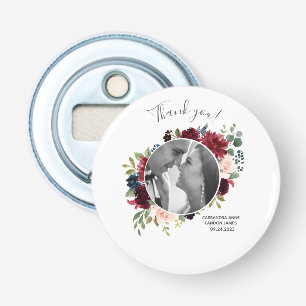 Blush Burgundy Photo Floral Elegant Wedding Bottl Bottle Opener