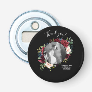 Blush Burgundy Photo Floral Elegant Wedding Bottle Opener