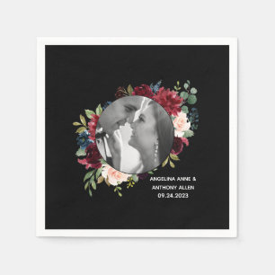 Blush Burgundy Photo Floral Modern Wedding Napkins