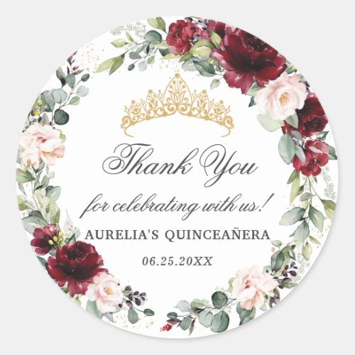 Blush Burgundy Quinceaera Thank You Favor  Classic Round Sticker