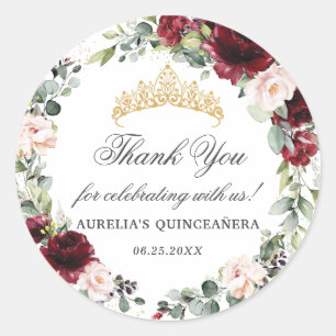 Blush Burgundy Quinceañera Thank You Favor Classic Round Sticker
