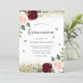 Blush & Burgundy Red Flowers Quinceanera Party Invitation (Standing Front)