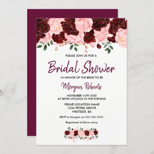 Blush Burgundy Rose Bridal Shower Script Invite