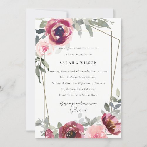 BLUSH BURGUNDY ROSE FLORAL COUPLES SHOWER INVITE