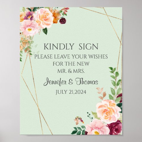 Blush  Burgundy Roses wedding Sign