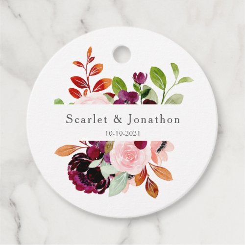 Blush Burgundy Watercolor Autumn Floral Wedding Favor Tags