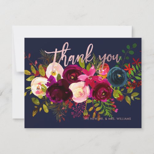 BlushBurgundy Watercolor Bouquet Thank You Cards