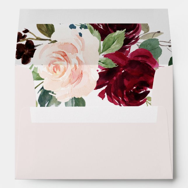 Blush & Burgundy Watercolor Floral Wedding Envelope (Back (Bottom))