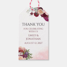 Blush Burgundy Watercolor Floral Wedding Favor Tag