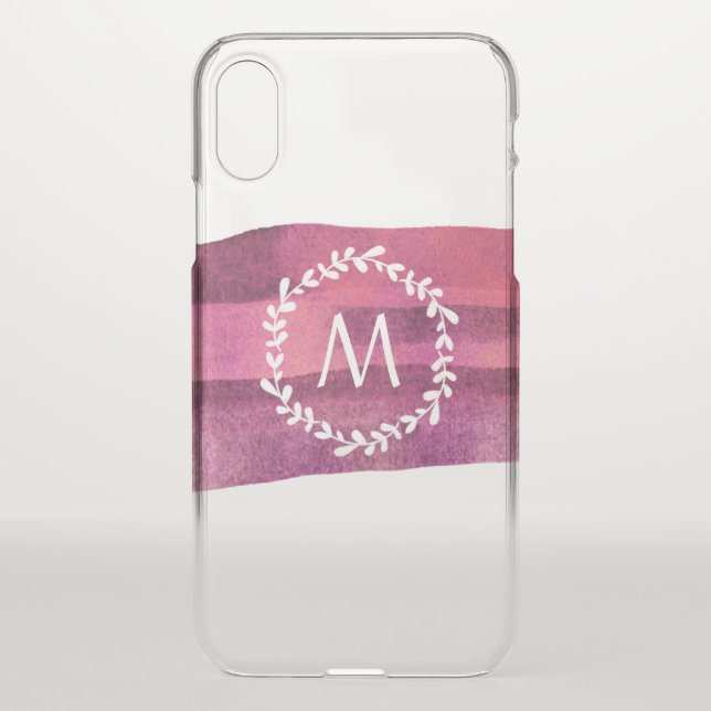 Blush & Burgundy Watercolor Monogram Uncommon iPhone Case (Back)