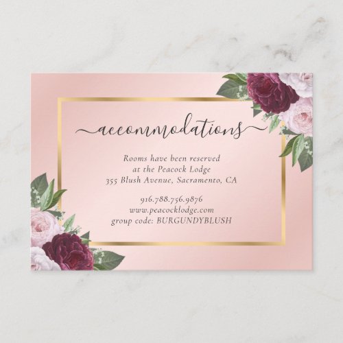 Blush Burgundy Wedding Hotel Accommodation Enclosure Card