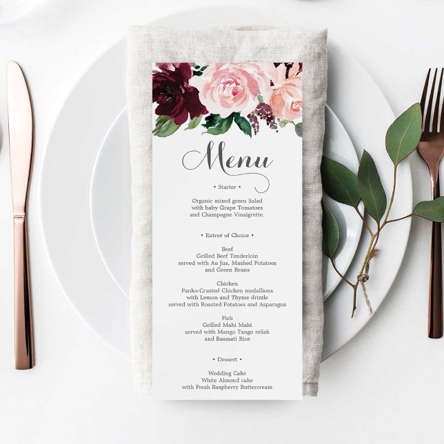 Blush Burgundy Wedding Menu or Bridal Shower Menu Invitation (Creator Uploaded)