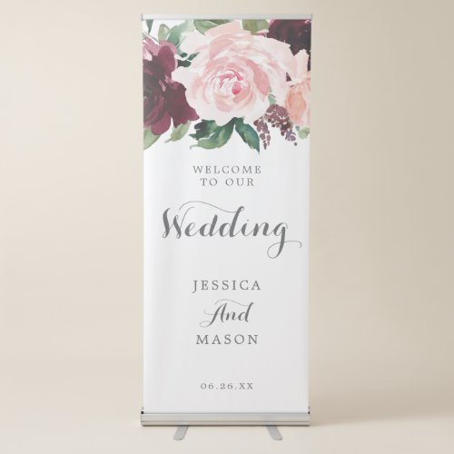 Blush Burgundy Wedding Welcome Banner with Stand