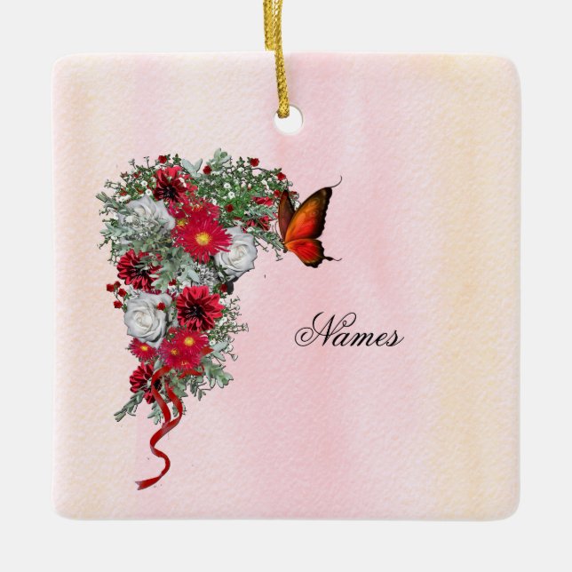 Blush, Burgundy,& White Roses Bouquets All-Over-Pr Ceramic Ornament (Front)