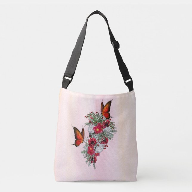 Blush, Burgundy,& White Roses Bouquets Crossbody Bag (Front)