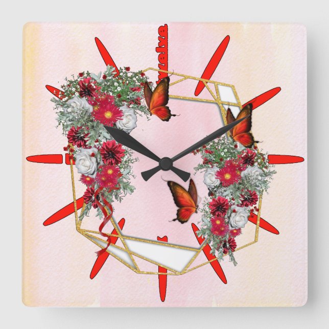 Blush, Burgundy,& White Roses Bouquets Square Wall Clock (Front)