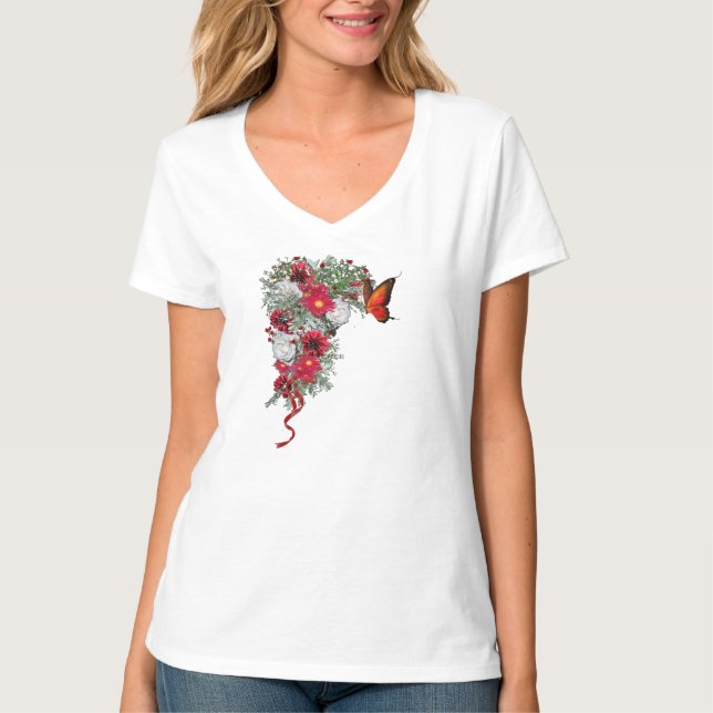 Blush, Burgundy,& White Roses Bouquets T-Shirt (Front)
