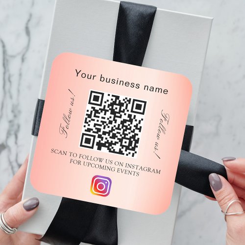 Blush business name qr code instagram square sticker