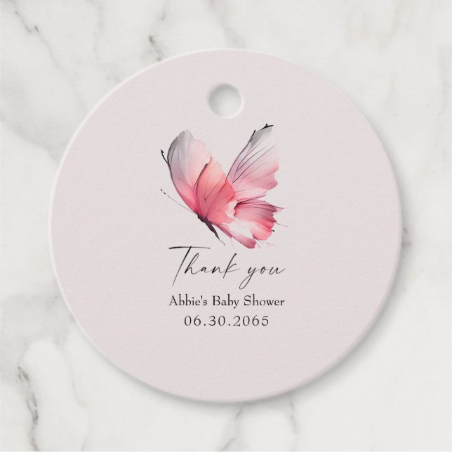 Blush Butterfly Baby Shower Favor Tag (Front)