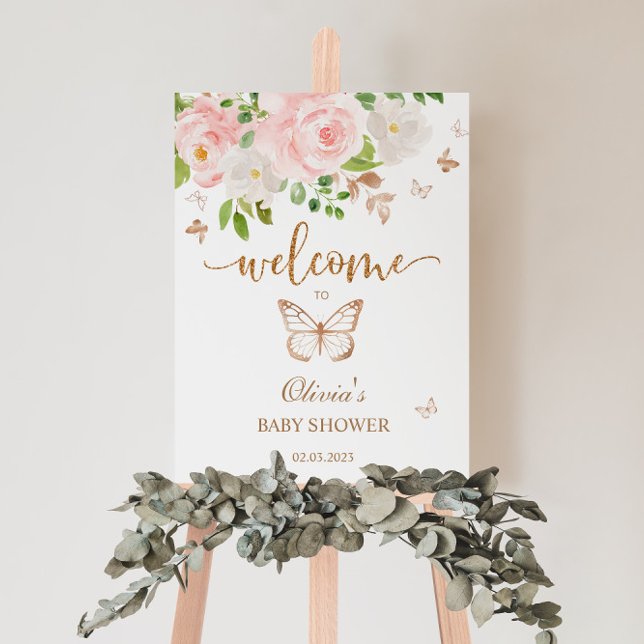 Blush butterfly baby shower welcome foam board (Creator Uploaded)
