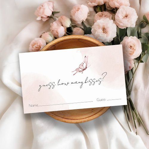 Blush Butterfly How Many Kisses Baby Shower Game Enclosure Card