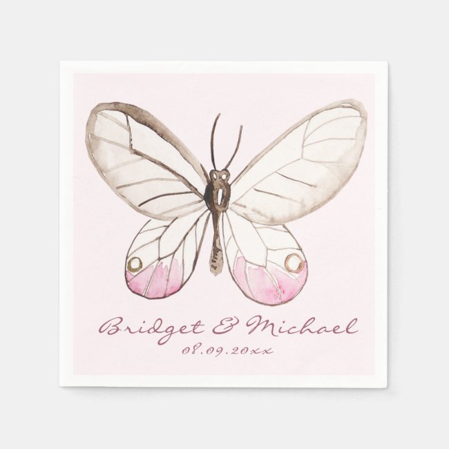 Blush Butterfly Personalized Wedding Paper Napkins