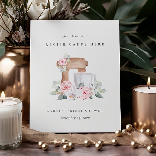 Blush Cake Mixer Floral Recipe Card Bridal Shower Pedestal Sign (Creator Uploaded)