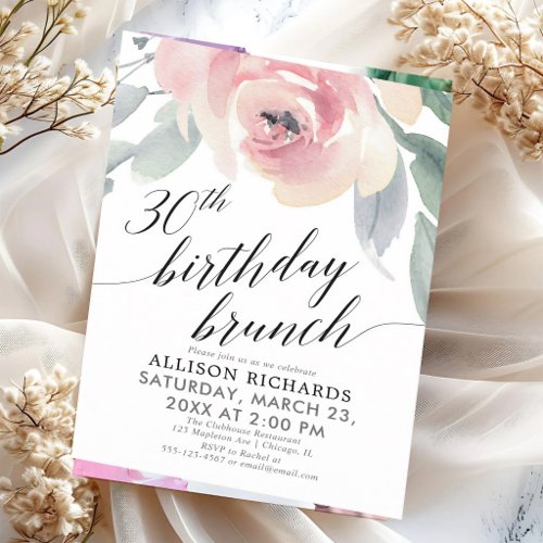 Blush Calligraphy 30th Birthday Brunch Invitation