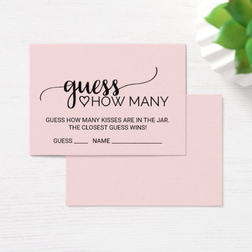 Blush Calligraphy Guess How Many Kisses Game Cards