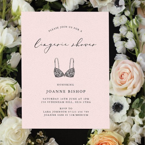 Blush Calligraphy Lingerie Bridal Shower Invitation