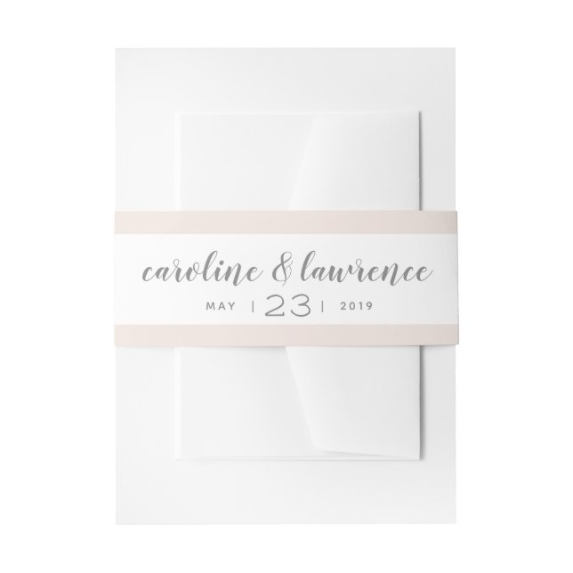 Blush Calligraphy Wedding Band with Date Invitation Belly Band (Front Example)