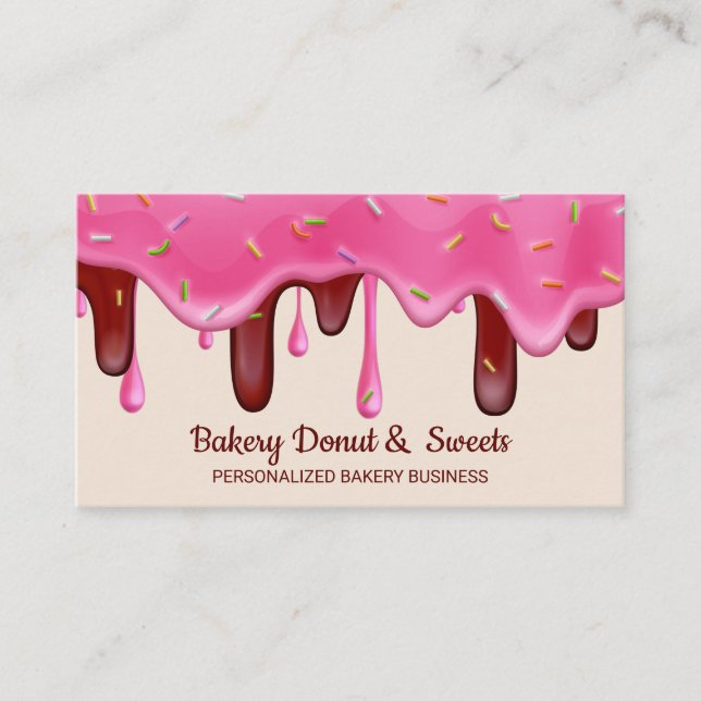 Blush Candy Bakery Pastry Chef Abstract Donut Business Card (Front)
