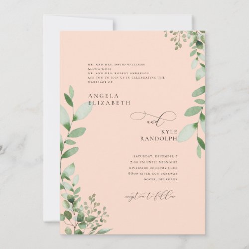 Blush Cascading Greenery Wedding Both Parents  Inv Invitation