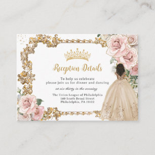 Blush Champagne Floral Quinceanera Reception Enclosure Card