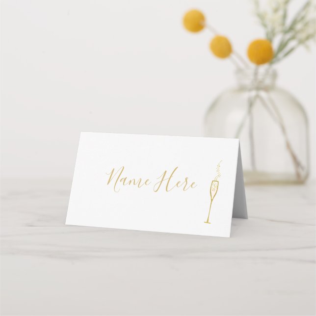 Blush Champagne Glass Folded Place Card (Front)