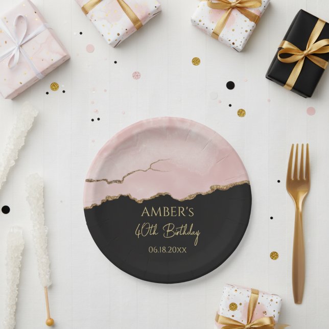 Blush Champagne Gold Glitter Abstract Watercolor Paper Plates (Creator Uploaded)