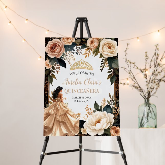 Blush Champagne Ivory Floral Princess Quinceanera Foam Board (In Situ (Stand))