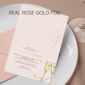 Blush Champagne Modern Bridal Shower Rose Gold Foil Invitation by invitations_kits at Zazzle