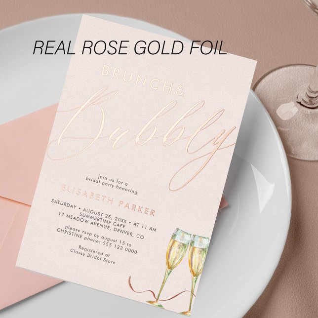 Blush champagne modern bridal shower rose gold foil invitation (Creator Uploaded)