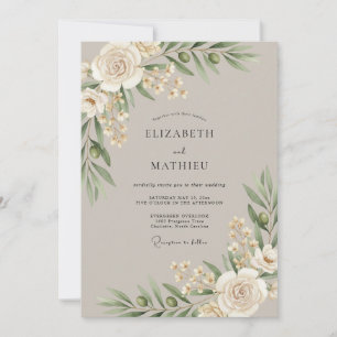 Blush Champagne Olive Leafy Wedding Invitation