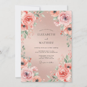 Blush Champagne Peony Wedding Invitation