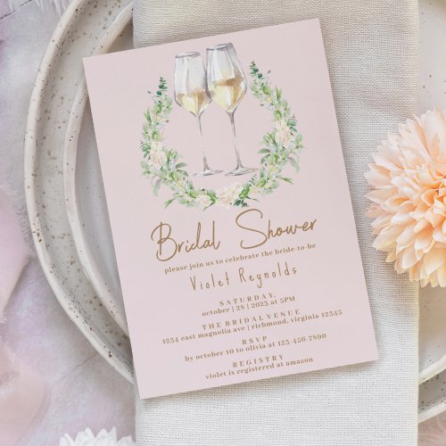 Blush Champagne Pink  Cute Modern Bridal Shower Invitation