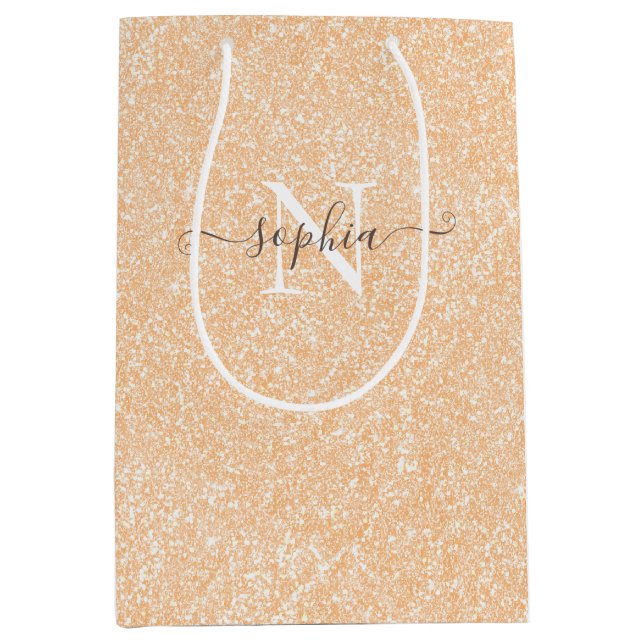 Blush Champagne Pink Glitter Customized Medium Gift Bag (Front)