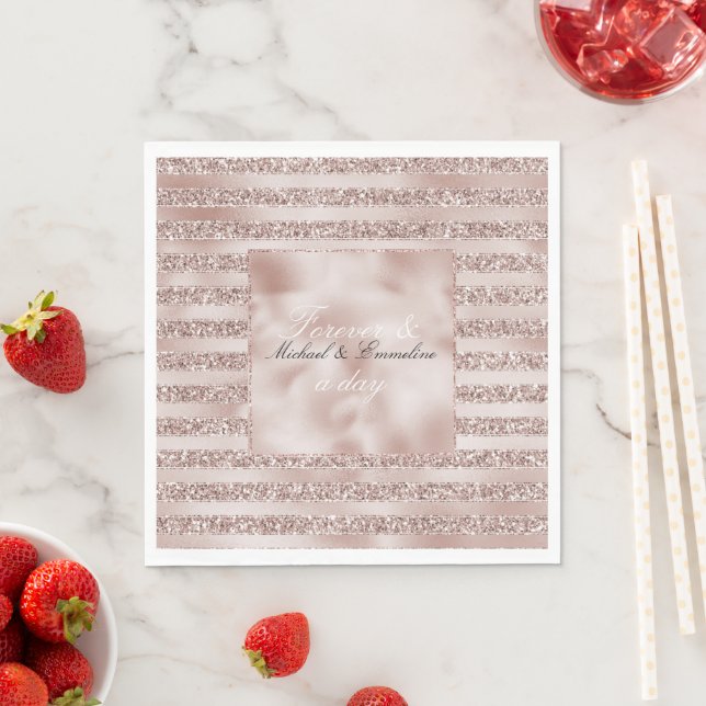 Blush Champagne Pink Glitter Glam Stripes    Napkins (Insitu)