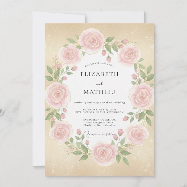 Blush Champagne Rose Wedding Invitation (Front)