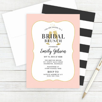 Blush Champagne Toast with Stripes Bridal Brunch Invitation